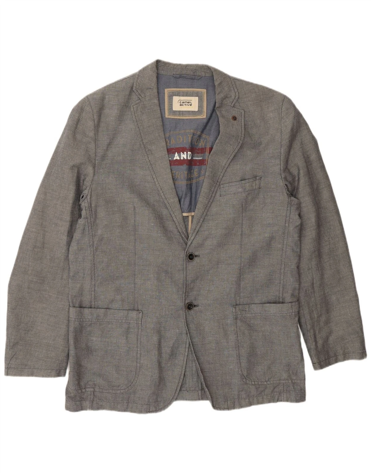 CAMEL ACTIVE Mens 2 Button Blazer Jacket UK 40 Large Grey Cotton BH20