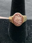 Vintage gold tone pink rose cameo ring size 9 Estate costume jewelry