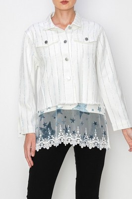 ORIGAMI DENIM JEAN JACKET embellished rhinestone SM-2X  (7-colors) classic IVORY