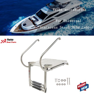 3-Step Stainless Steel Ship Ladder With Platform Marine With Telescoping
