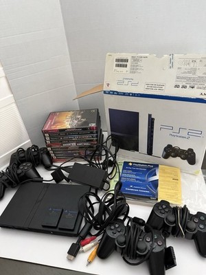 PS2 Slim With Original Box Manuals 4 Controllers 10 Games 2 Memory Cards Tested