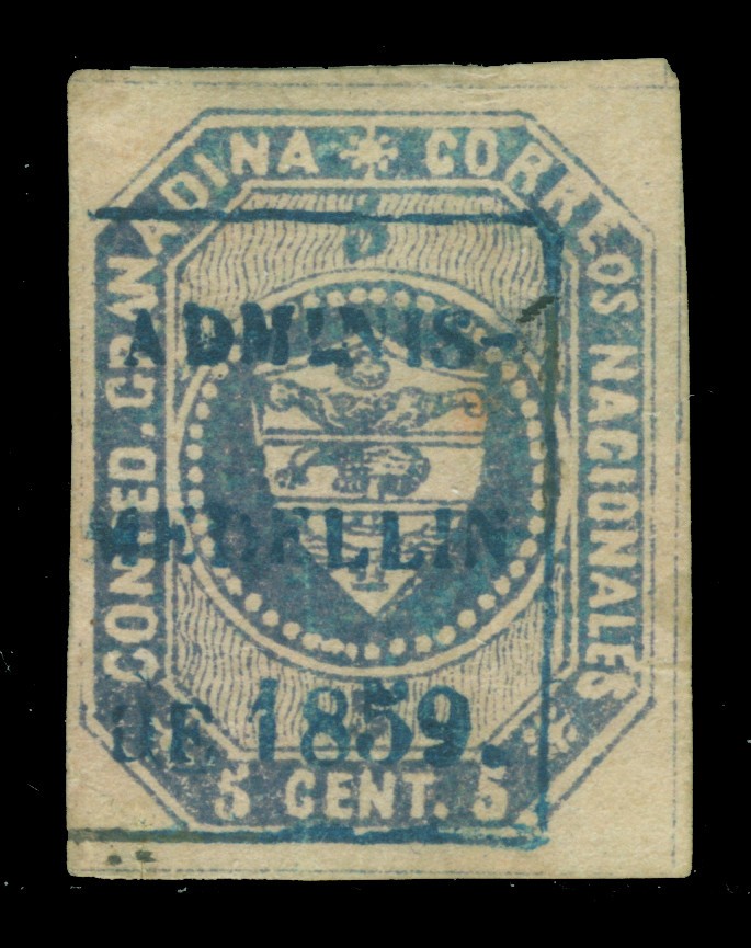 COLOMBIA 1859 Coat of Arms  5c blue violet Scott # 3c used "MEDELLIN 1859" pmk