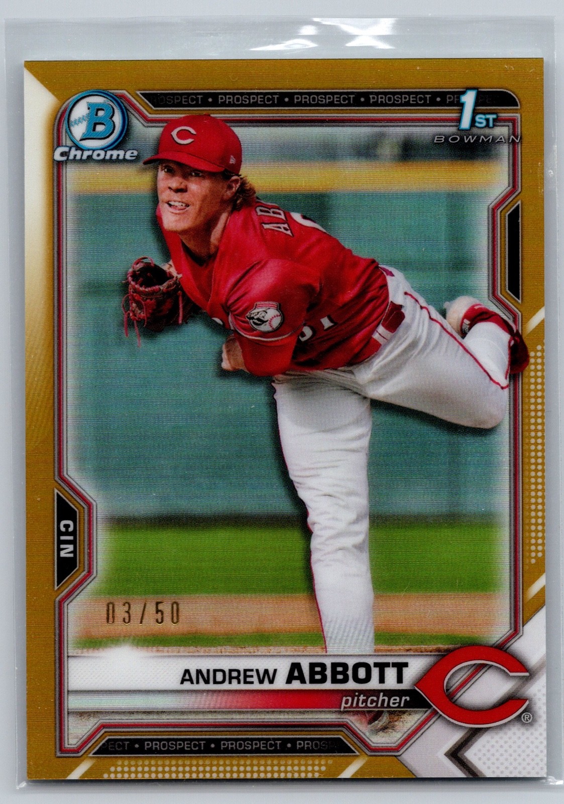 2021 Bowman Draft Chrome Andrew Abbott 1st Gold Refractor /50 Cincinnati Reds