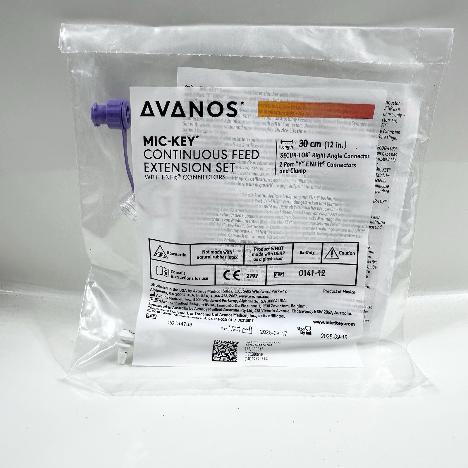 MIC-Key Continuous Feed Extension Set Right 2Port Y ENFit Connectors & Clamp