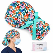 Satin Lined Ponytail Scrub Caps Women Adjustable Tie Buttons Room Supply