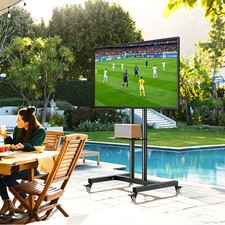 Mobile TV Stand on Wheels, Rolling TV Cart with Media Shelf, TV Mount Stand