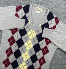 Vintage Alan Paine Sweater Men's Argyle 100 Lambswool Knit England Made