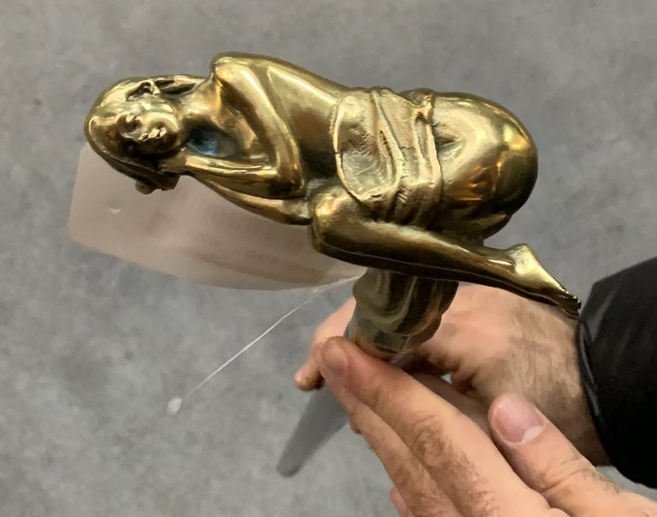 Bronce Dama Escultura Bastón Madera Diseño Mango Raro Mujer Marcado Foto 2 de 4