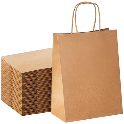 Medium Brown Kraft Gift Bags with Handles, 100 Pack Bulk for Retail & Party