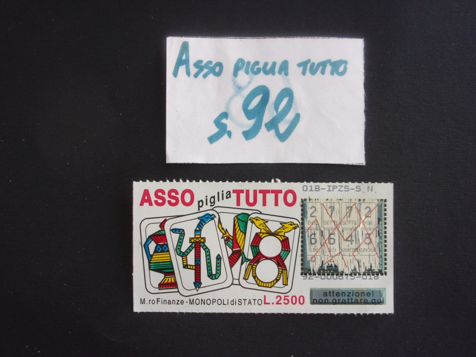 "ASSO PIGLIA TUTTO" 01/07/1996 LOTTO NR. 92