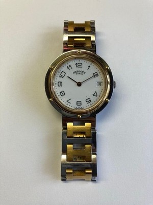 Hermès Clipper Watch SS/GP White Dial Quartz Used Junk No Box