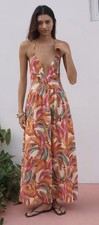 Farm Rio Halter Midi Dress Linen Size Medium NWT $238 Retail