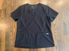 Women  s FIGS Technical Collection V-Neck 2-Pocket Scrub Top Black Size Large