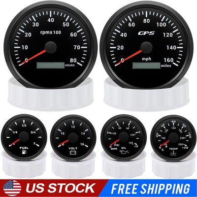 110MM Black GPS Speedometer 160MPH&Tacho 8000RPM&52MM Fuel/Oil/Temp/Volt Gauge