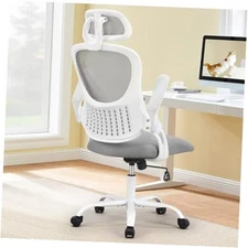  Home Office Desk Chair, Ergonomic High-Back Mesh Rolling Grey Flip-up Armrest