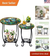 2 Pcs Outdoor Side Table Small Patio Round Mosaic Accent End Table Indoor Pla...