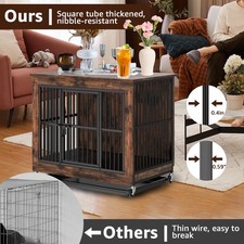 39" Large Dog Crate Furniture with Removable Top, Double Doors  Pull Out Tray