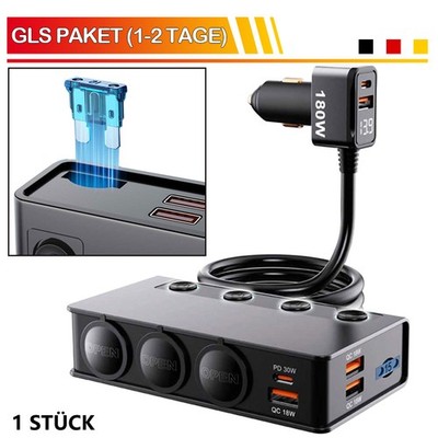 9-in-1-Zigarettenanzünder-Splitter 180 W Zigarettenanzünder-Adapter12 V/24 V