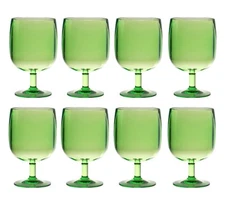 QG 12 oz Colorful Stackable Acrylic Plastic Goblet Tumbler Set of 8, Green