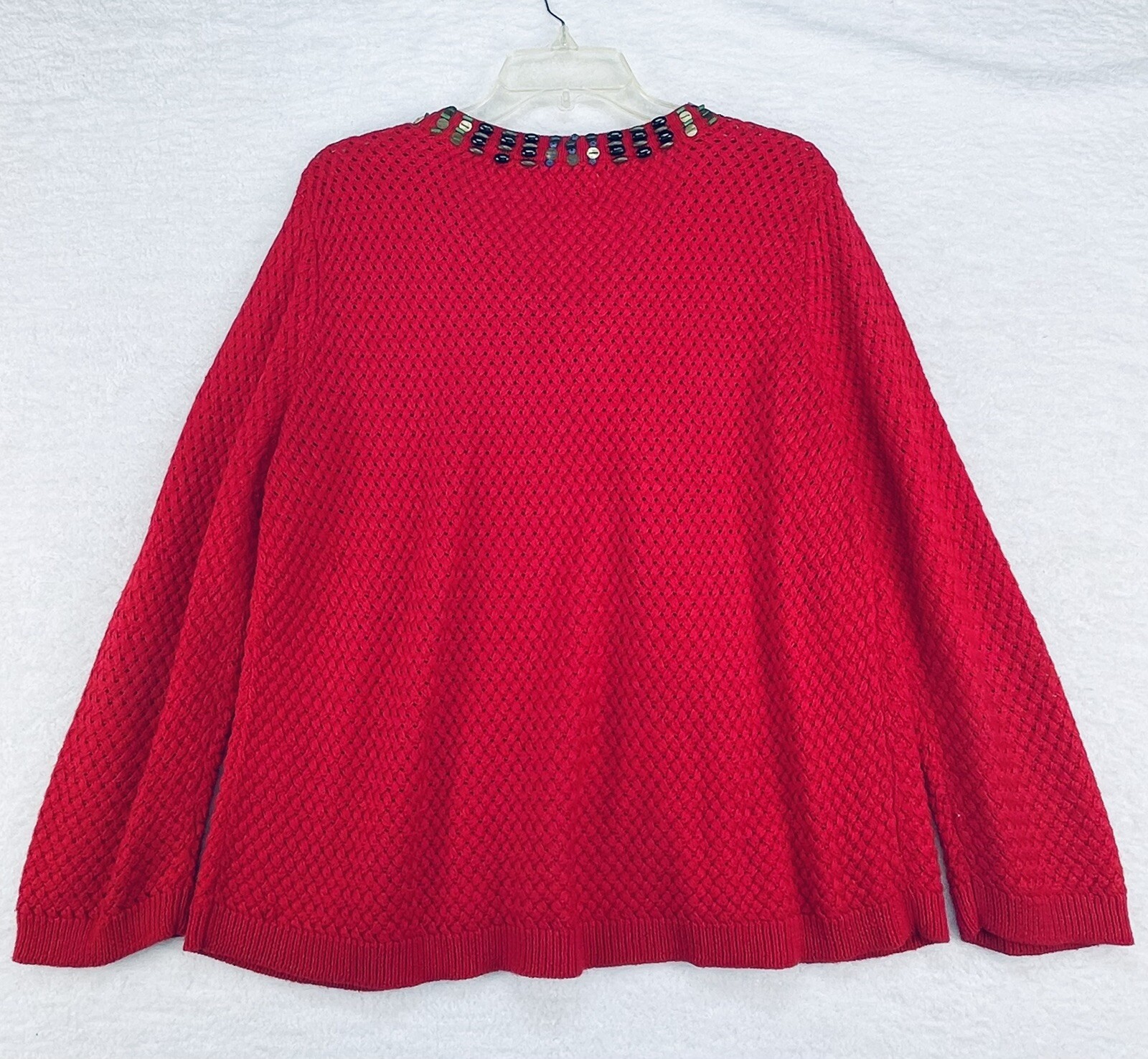 Ruby Rd. Bead/ Sequin Neckline Red Knit Sweater  … - image 3