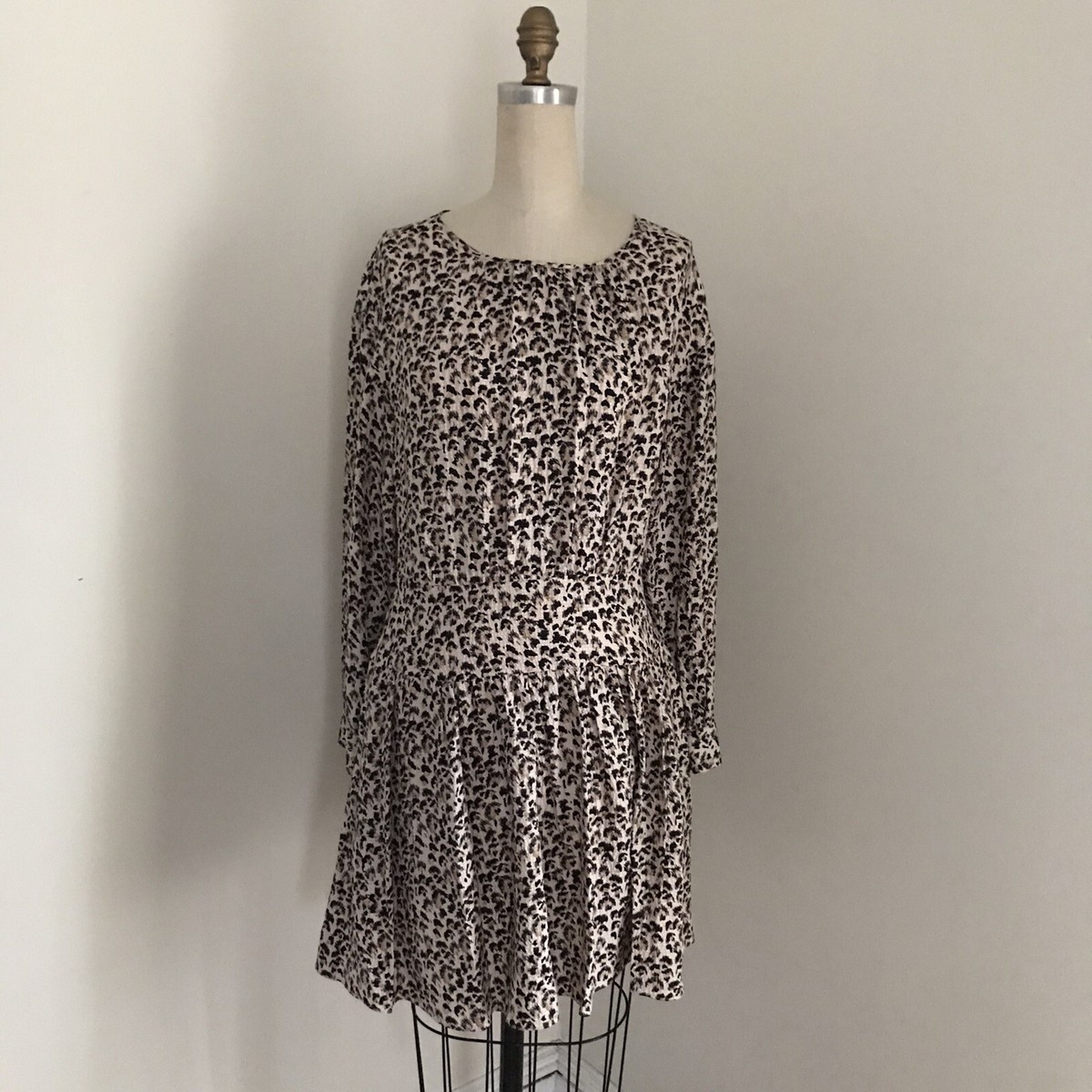 REBECCA TAYLOR Leopard Print Silk Long Sleeve Mini Dress Size