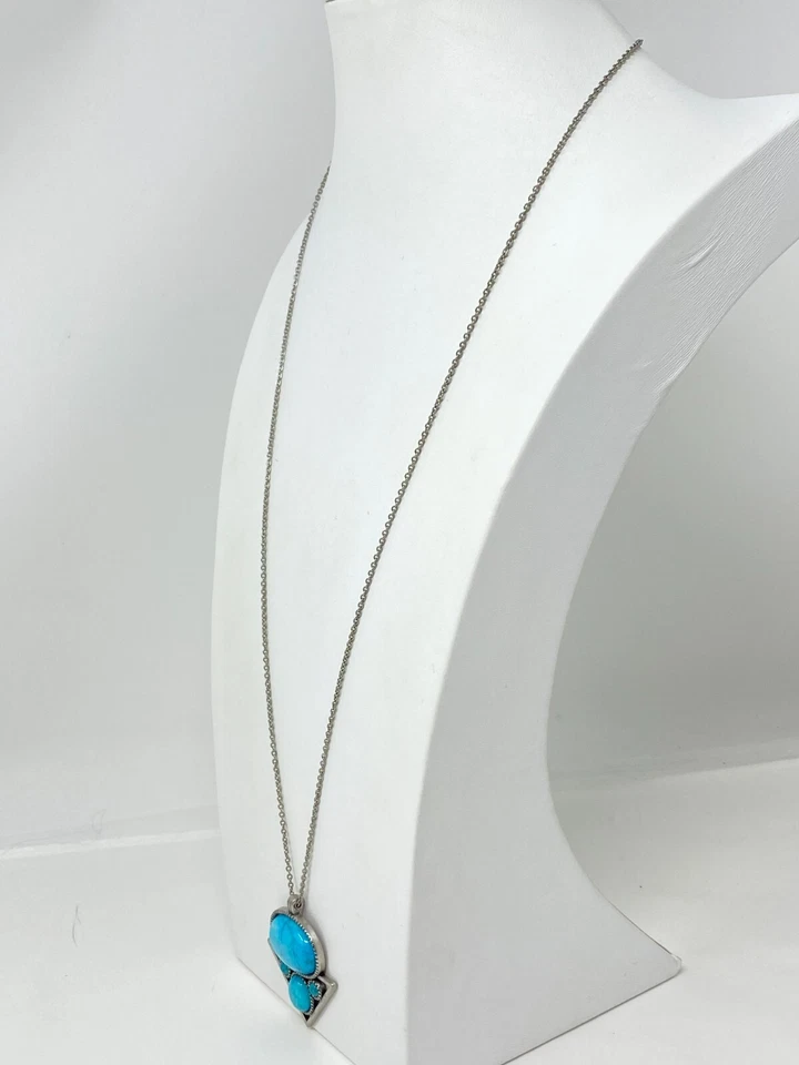 Precioso collar colgante turquesa imitación azul tono plateado águila americana 28" Foto 4 de 4