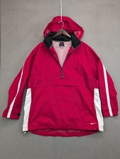 VTG 90'S NIKE BIG SWOOSH RED WHITE WINDBREAKER 1/4 ZIP JACKET 2XL HOODED