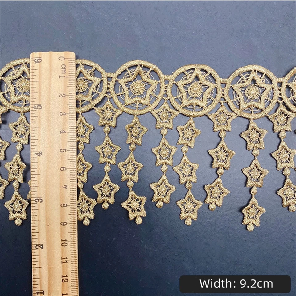 1Yd Gold Thread Tassels Lace Fringe Lace Trim Ribbon DIY Costume Curtains Decor - Image 3 of 4
