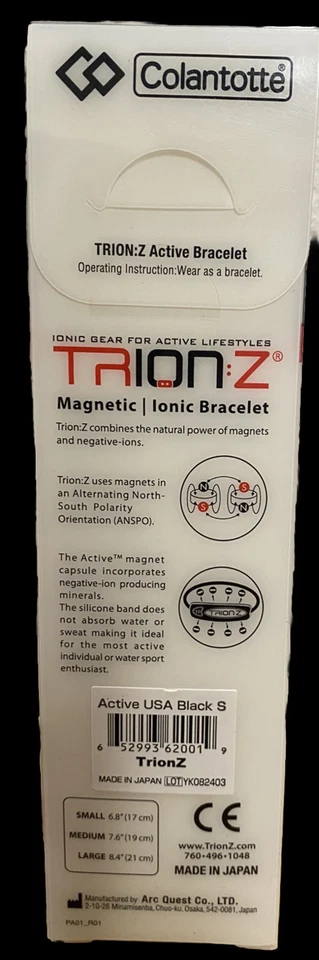 Trion: Z Active Magnetic Bracelet Wristband  Athletic USA Black Small Japan - Image 4 of 4