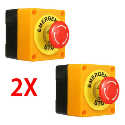 2-Pack 22mm Red Mushroom Emergency Stop Button Switches – 10A NO+NC Push Button For Safety Shutdown