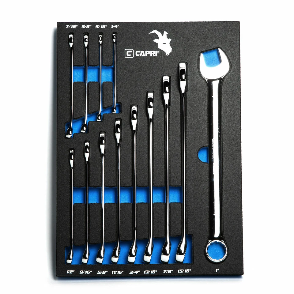 Capri Tools Combination Wrench Set, 13-Piece, SAE, Mechanic's Tray