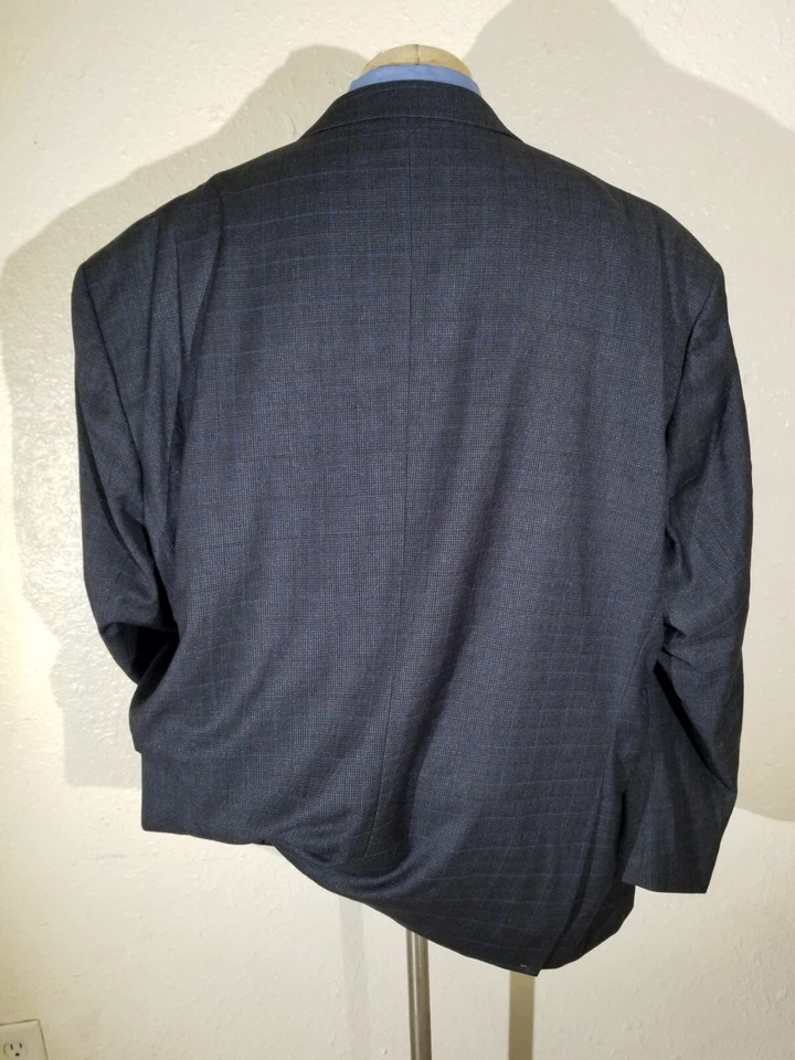 NUEVO Azul sobre Negro Glen Cuadros 2 piezas Traje 4-TEMPORADA 62R Chaqueta Pantalones 58W Foto 3 de 4