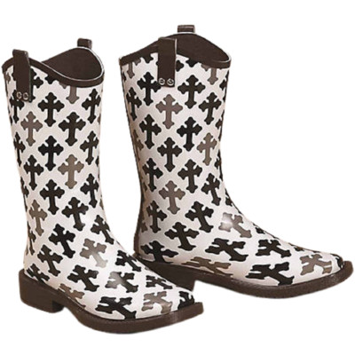 Women's Blazin Roxx Cream CROSS 'HOPE' RUBBER RAIN BOOTS Waterproof 6 7 8 9 10