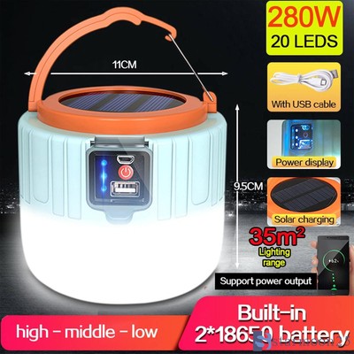 Solar LED Camping Light USB Rechargeable Bulb For Outdoor Tent Lamp Portable