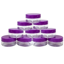 10 Pieces 10G/10ML Round Cosmetic Cream Clear Plastic Sample Pot Jars Purple Lid