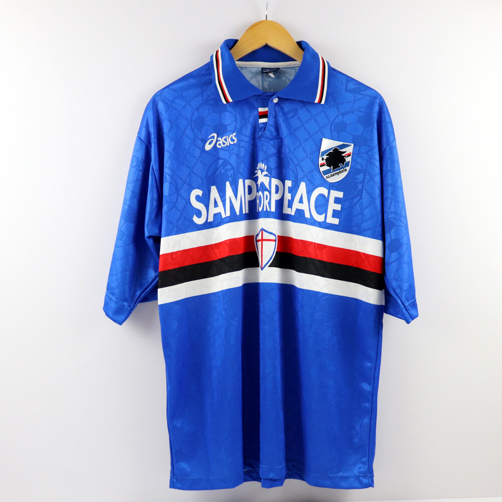 Vtg 95/96 asics × Sampdoria Game Shirts 1995-96 Sampdoria Maglia Samp For Peace Asics XL (Top) SHIRT