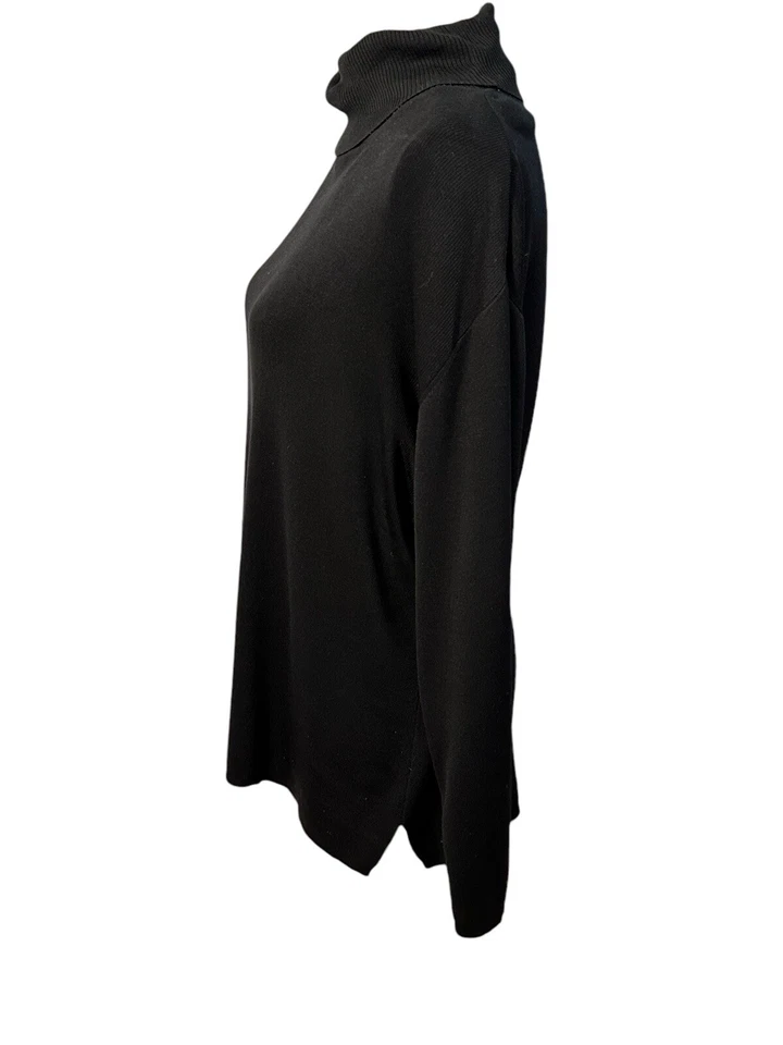 Suéter Top Harold's Para Mujer Vintage Negro Seda Acanalado Tejido Cuello Alto Grande Foto 3 de 4