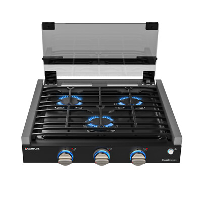 #ad 21 Inch RV Propane Cooktop 3 Burner Camper Gas Stove Slide in with Glass Cover $269.99