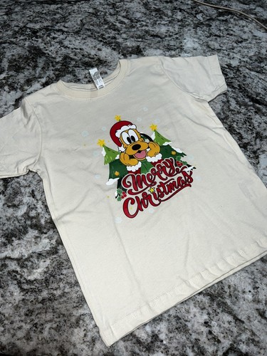 Pluto Mickey Mouse and Friends Child Size 4 Cream Merry Christmas Shirt - Picture 2 of 3