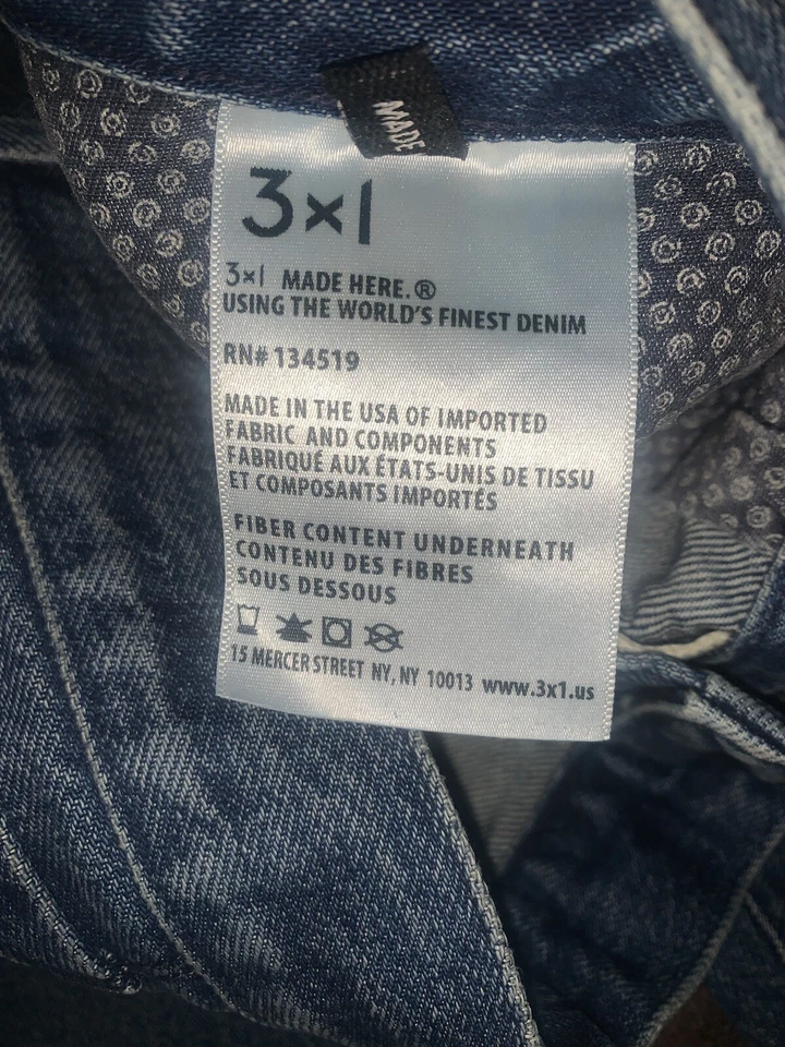 3x1 Jeans Men’s 38x35 Blue Selvedge M3 Straight Leg Mid Rise Button Fly Made NYC - Image 3 of 4
