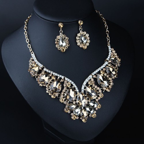 Women Crystal Bridal Wedding Jewelry Set Necklace Earrings Statement Party Gifts - Picture 34 of 72