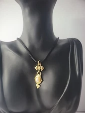 Vintage Park Lane Regency Crest Victorian Revival Pendant Black Cord Jewelry