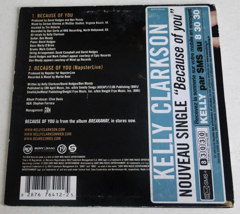 CD 2 titres - KELLY CLARKSON - BECAUSE OF YOU - 2005 Sony 7641225 - Photo 2/2