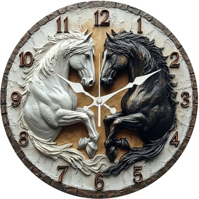 Black and White Horse Wall Clock Wooden Silent Clock No Battery Home Decors