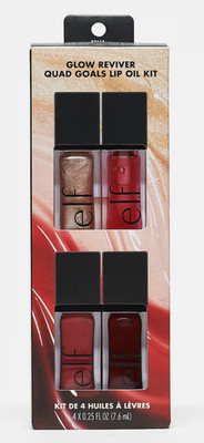 e.l.f. Glow Reviver Quad Goals Lippenöl-Set, 4 Farbtöne: Pink Quartz, Rose Envy,...