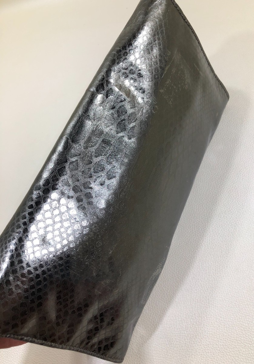 MICHAEL KORS Tilda Embossed Python Leather Clutch Shoulder Bag Gunmetal $218 View 6