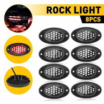Universal For SUV Jeep ATV UTV 8PCS LED Red Car Underglow Rock Lights Strip X8
