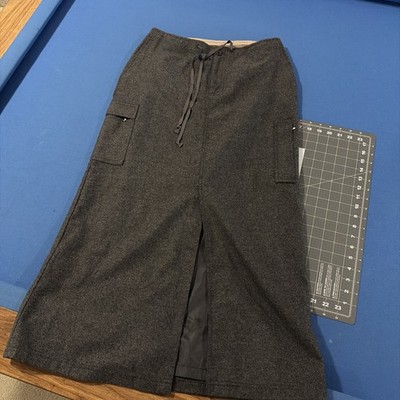 VTG Eddie Bauer Wool Blend Cargo Skirt Size 10 Gray Maxi Zip Pockets Slit Y2K