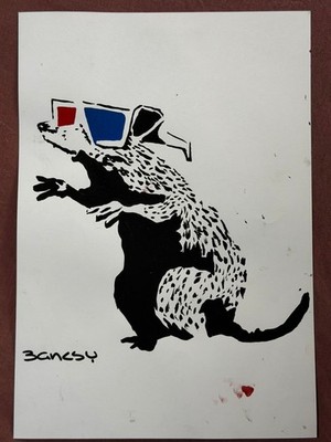 banksy painting drawing on old paper signed stamped