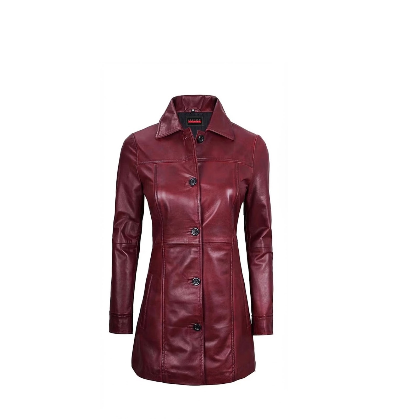 Maroon Women's Real Lambskin Leather Coat Five Button Trench Blazer Coat Jacket